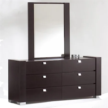 Contemporary 6 Drawer Dresser and Mirror Set